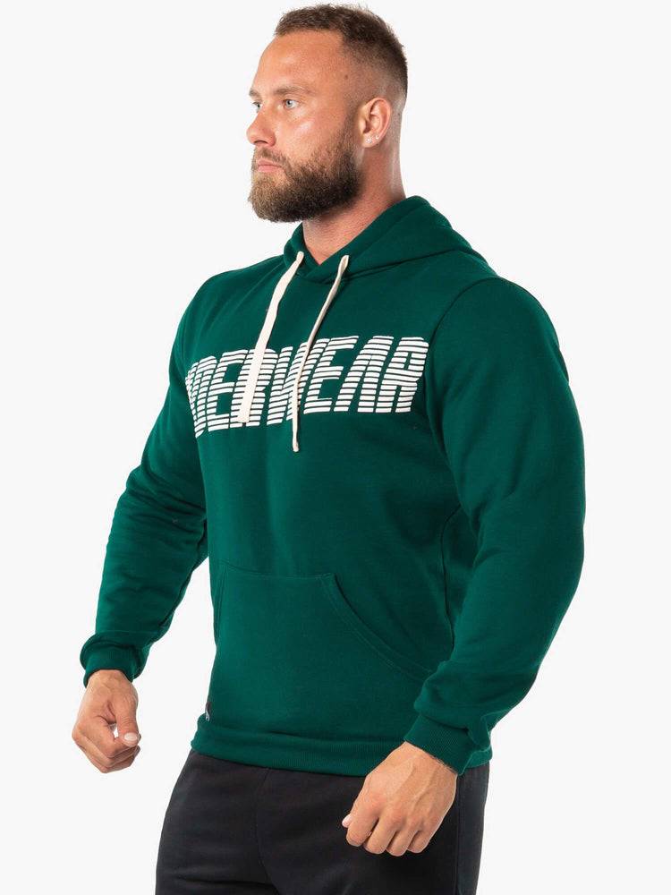 Ryderwear Men Hoodie Block Fleece Pullover Men's Hoodie Forest Green/White | CA2701OR