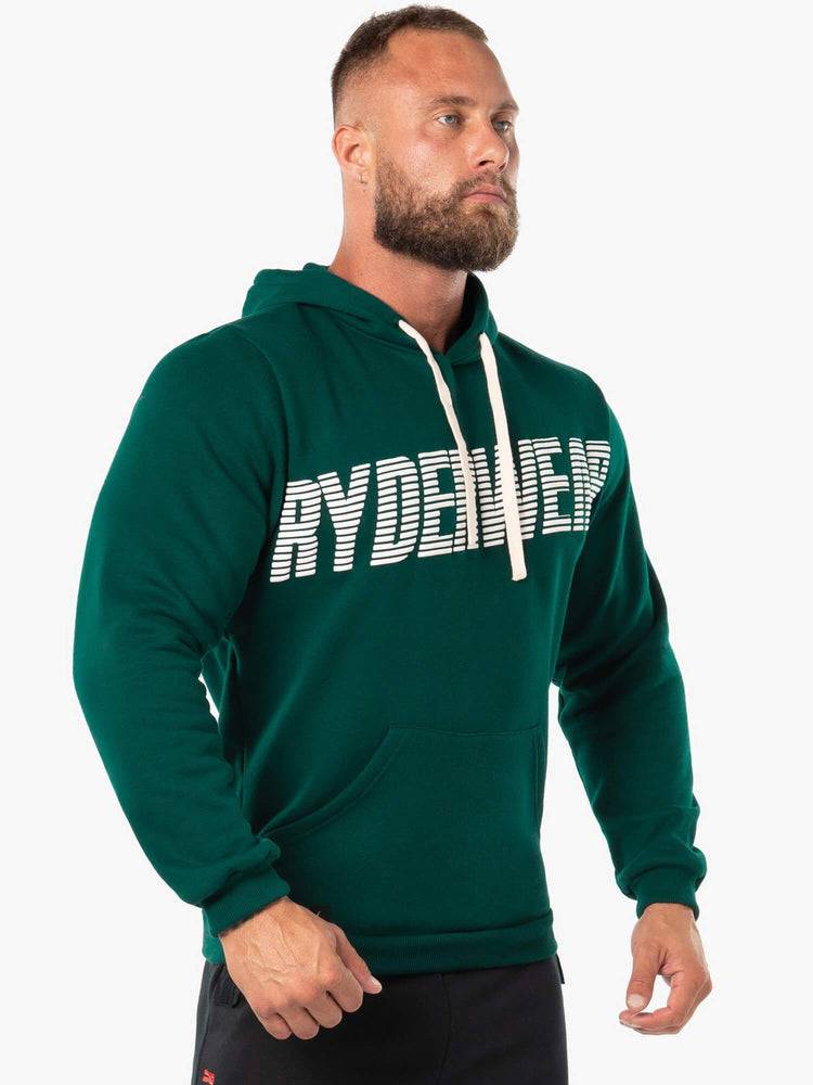 Ryderwear Men Hoodie Block Fleece Pullover Men's Hoodie Forest Green/White | CA2701OR