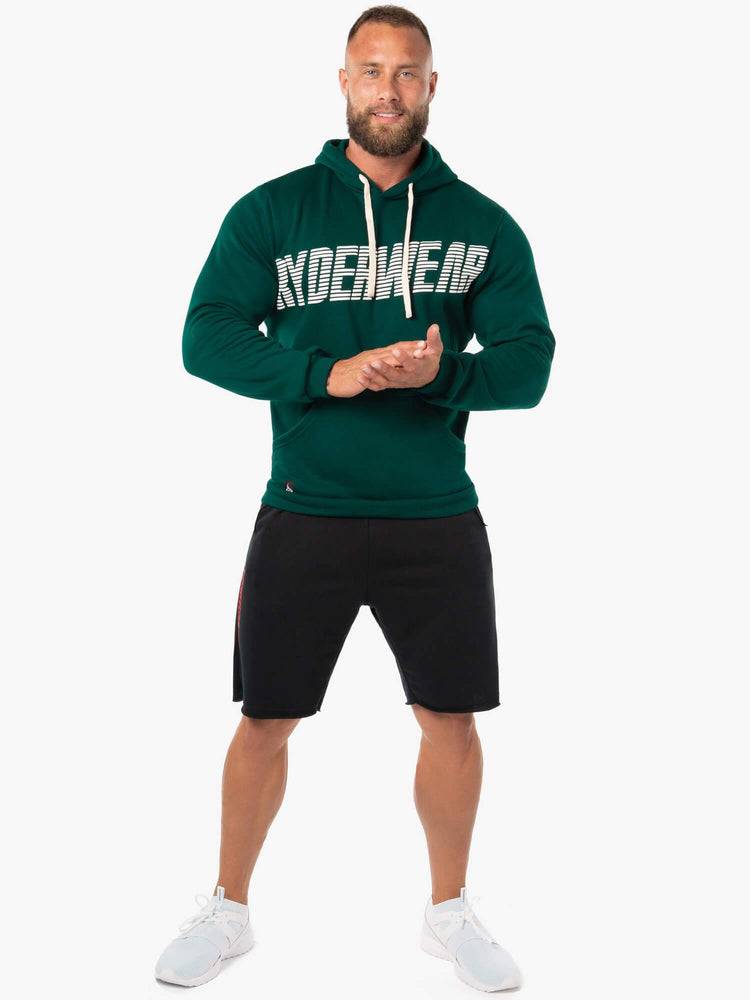 Ryderwear Men Hoodie Block Fleece Pullover Men's Hoodie Forest Green/White | CA2701OR