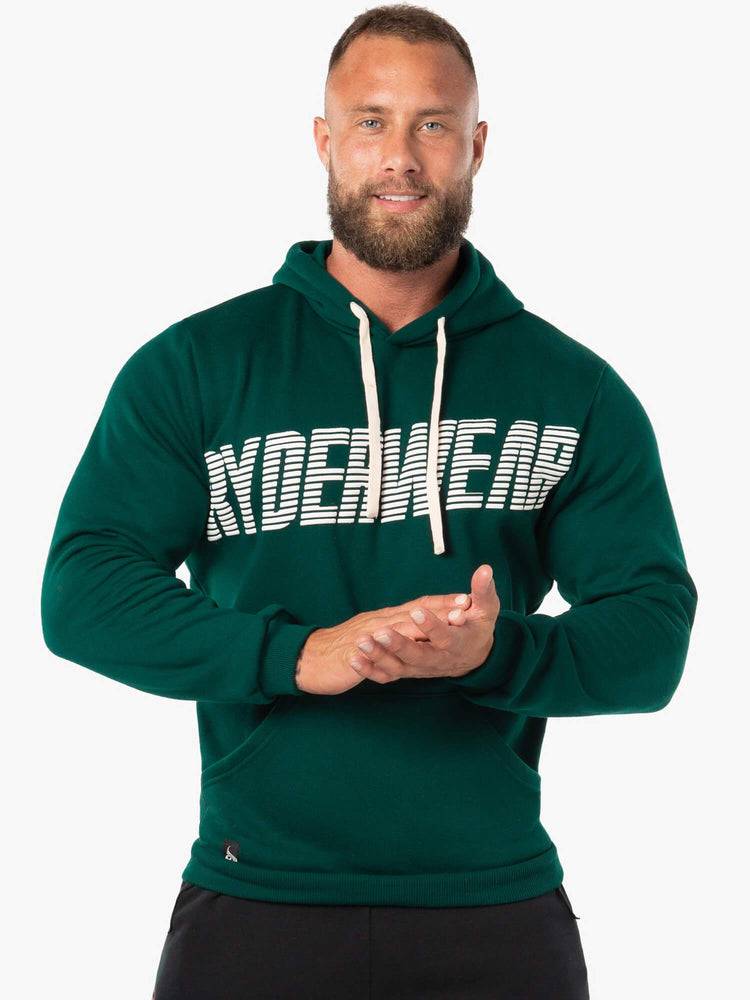 Ryderwear Men Hoodie Block Fleece Pullover Men\'s Hoodie Forest Green/White | CA2701OR