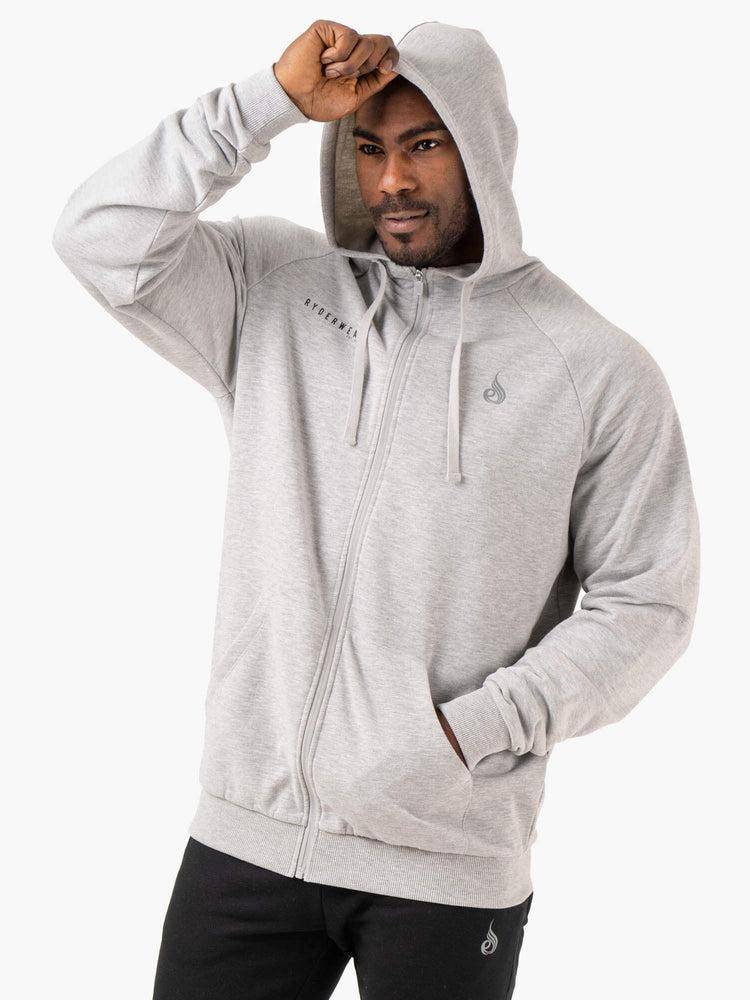 Ryderwear Men Hoodie Pursuit Zip Up Men's Hoodie Light Grey Marl | CA2683MA