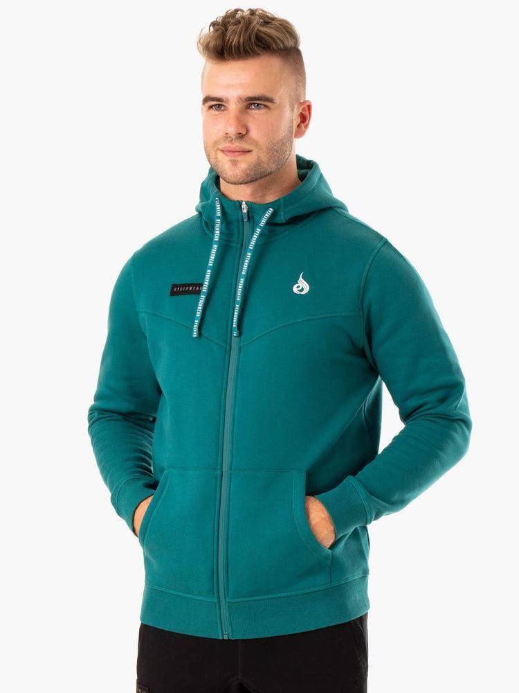 Ryderwear Men Hoodie Recharge Zip Up Men's Hoodie Teal | CA2675IS