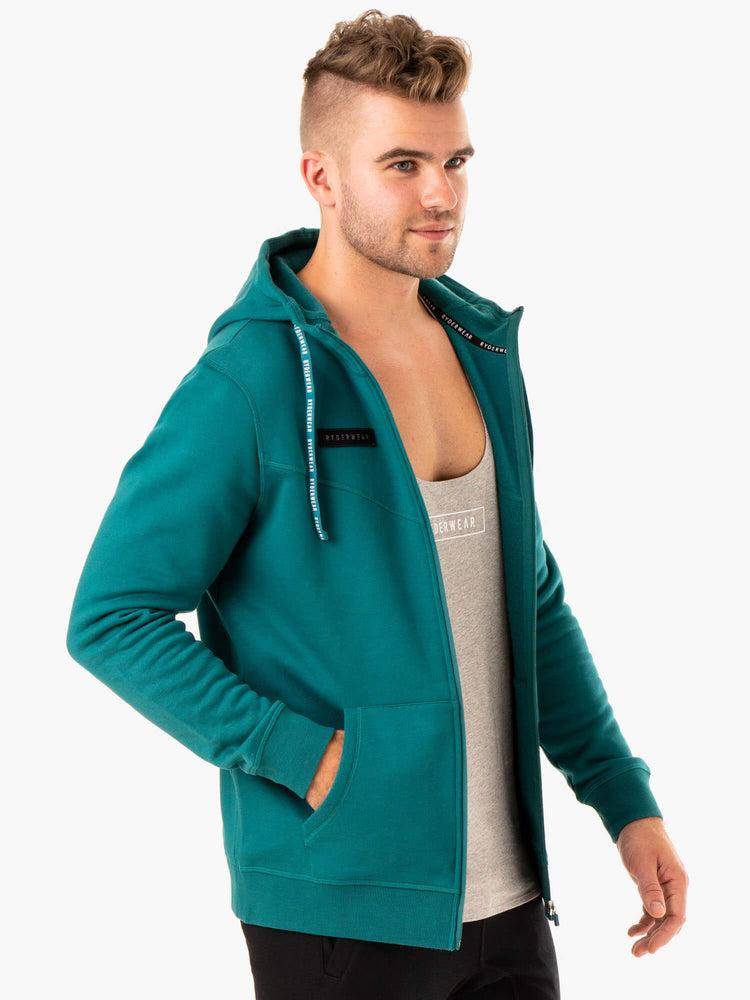 Ryderwear Men Hoodie Recharge Zip Up Men's Hoodie Teal | CA2675IS