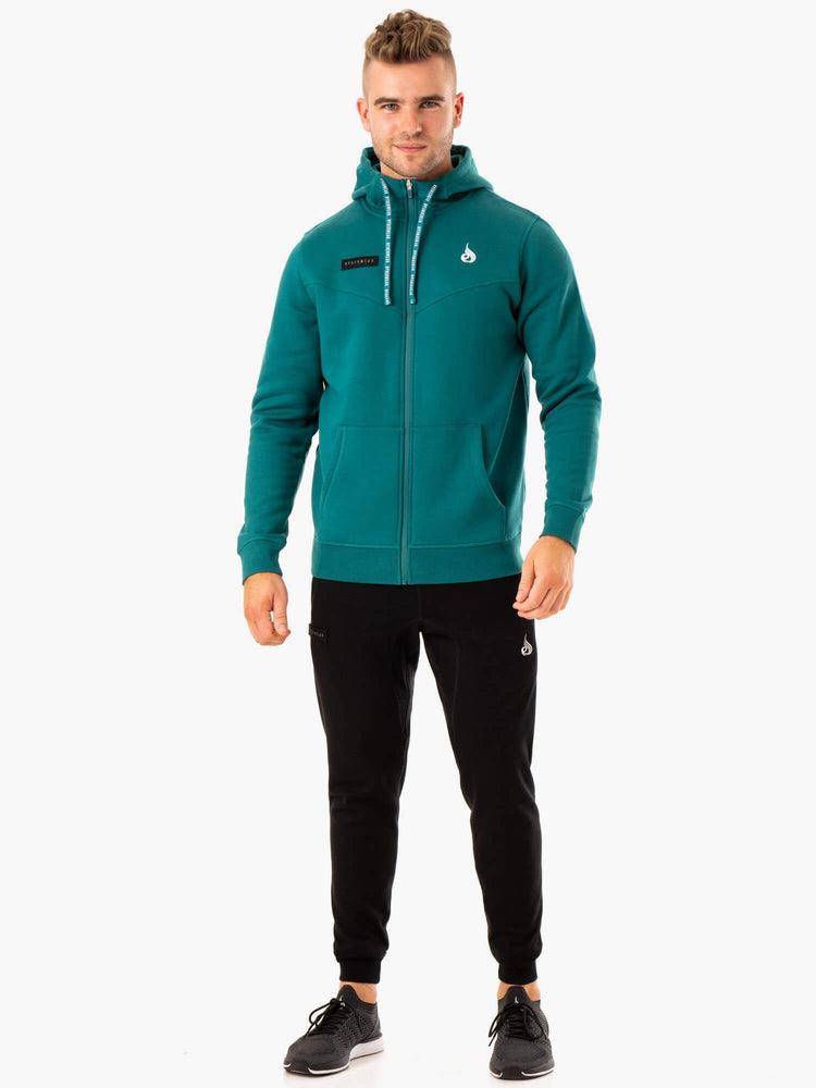 Ryderwear Men Hoodie Recharge Zip Up Men's Hoodie Teal | CA2675IS