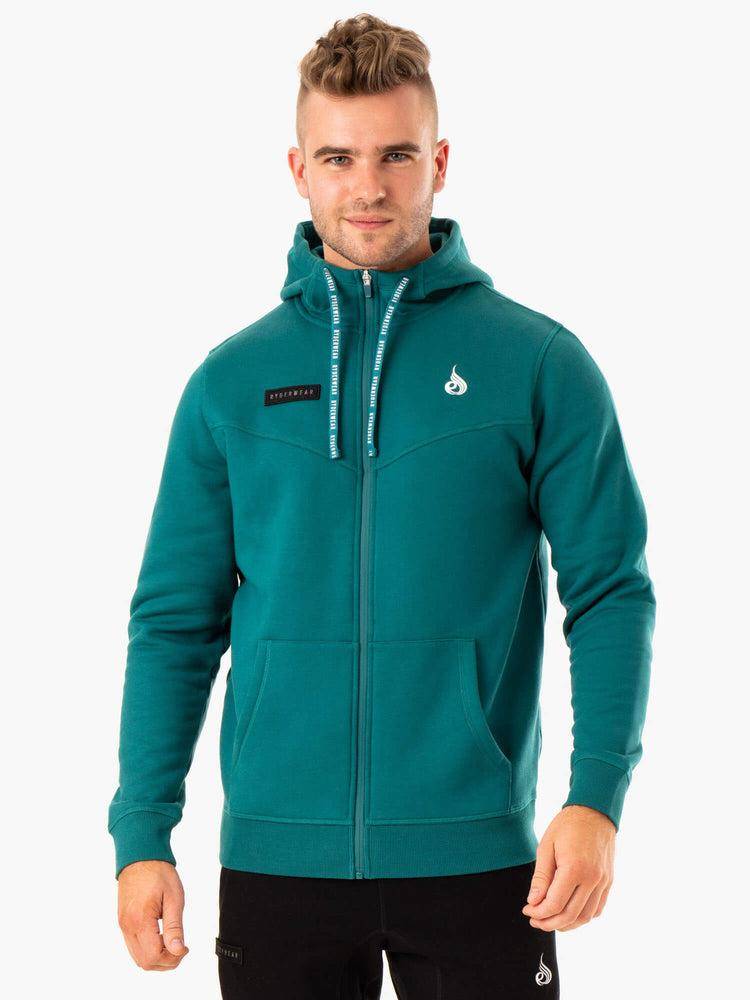 Ryderwear Men Hoodie Recharge Zip Up Men\'s Hoodie Teal | CA2675IS