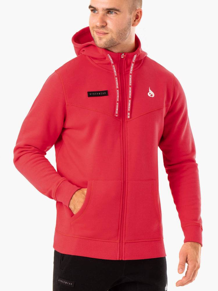 Ryderwear Men Hoodie Recharge Zip Up Men's Hoodie Red | CA2677YU