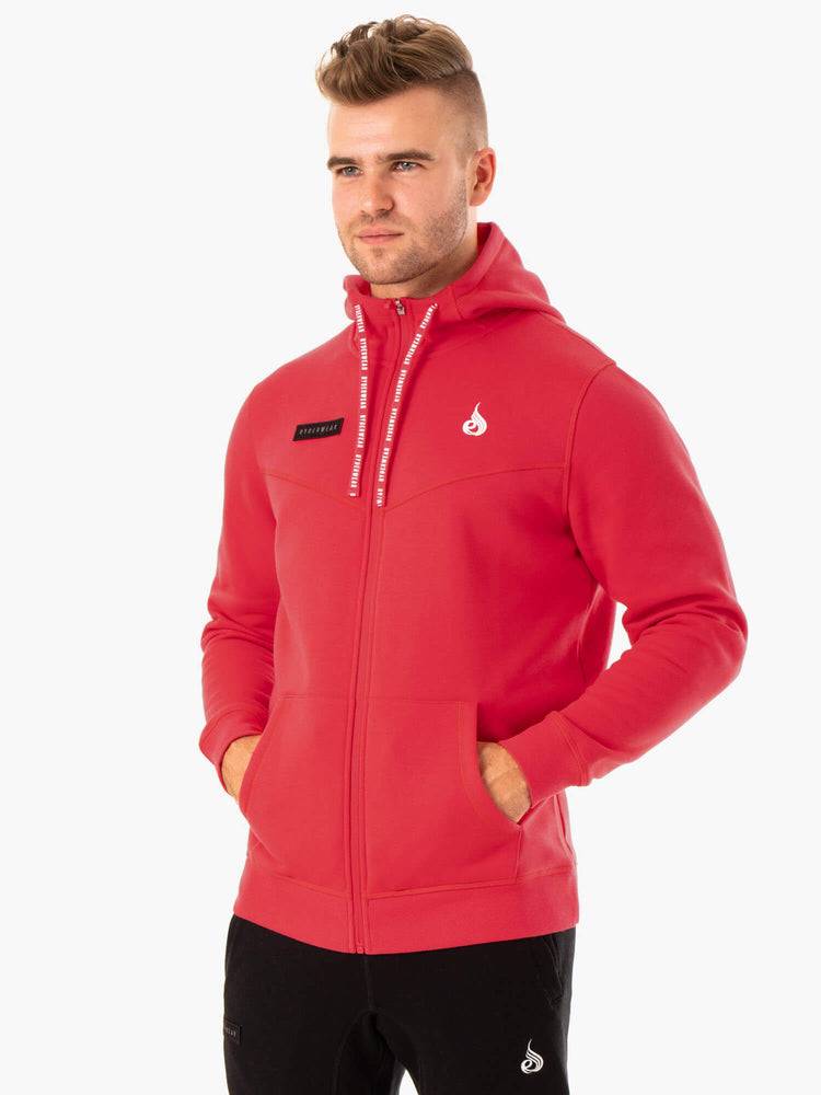 Ryderwear Men Hoodie Recharge Zip Up Men\'s Hoodie Red | CA2677YU