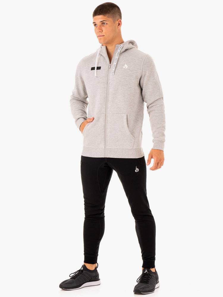 Ryderwear Men Hoodie Recharge Zip Up Men's Hoodie Grey Marl | CA2679RW