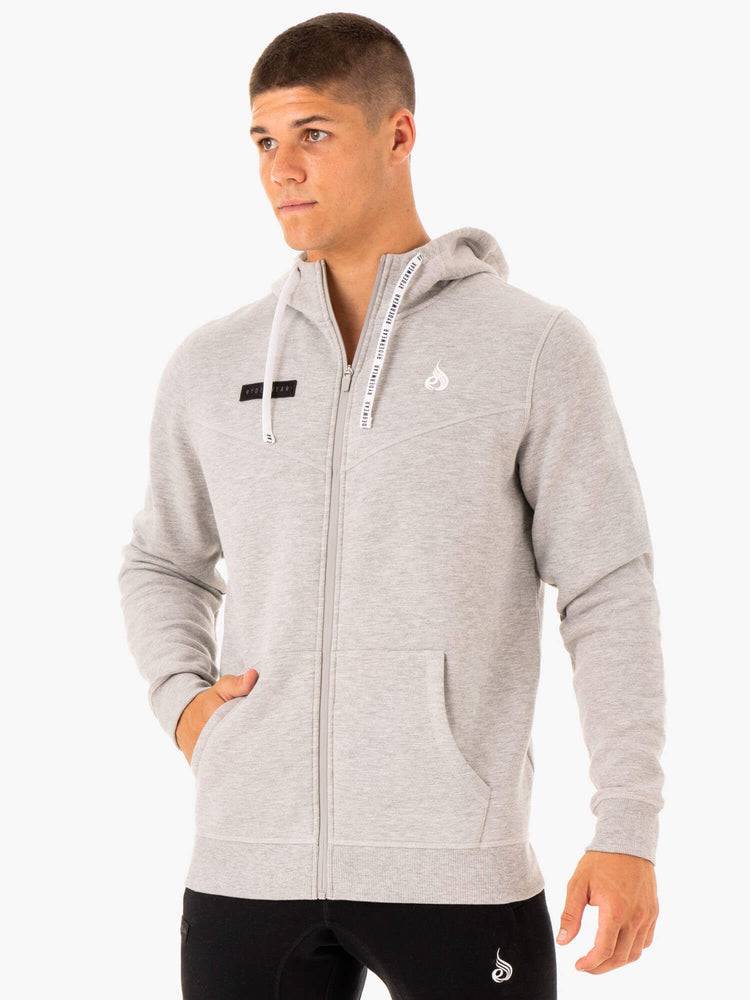 Ryderwear Men Hoodie Recharge Zip Up Men\'s Hoodie Grey Marl | CA2679RW