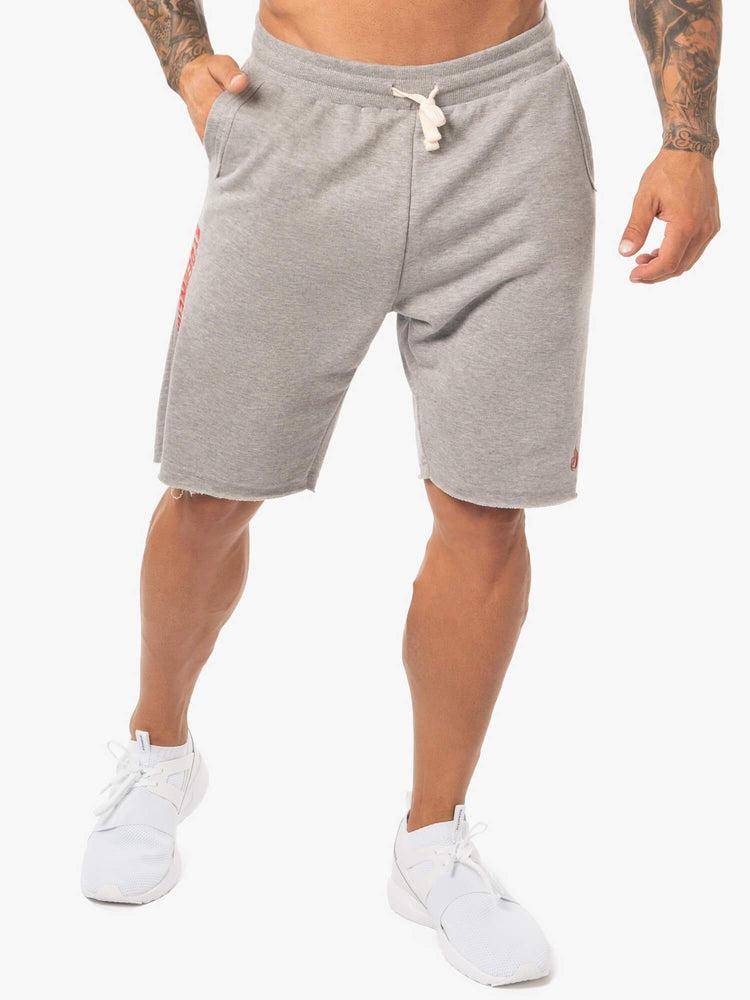 Ryderwear Men Shorts Block Fleece Track Men's Shorts Grey Marl/Red | CA2799MA