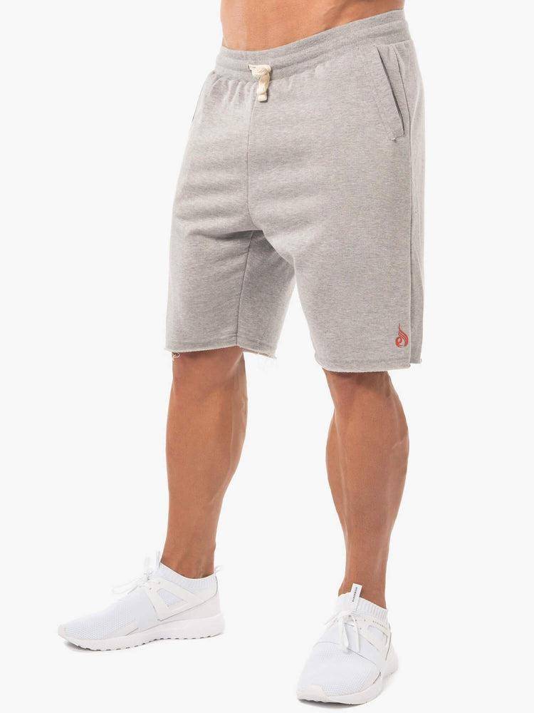 Ryderwear Men Shorts Block Fleece Track Men's Shorts Grey Marl/Red | CA2799MA