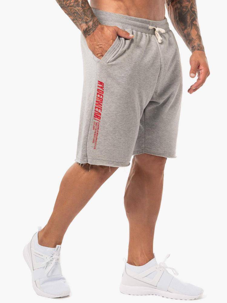 Ryderwear Men Shorts Block Fleece Track Men\'s Shorts Grey Marl/Red | CA2799MA