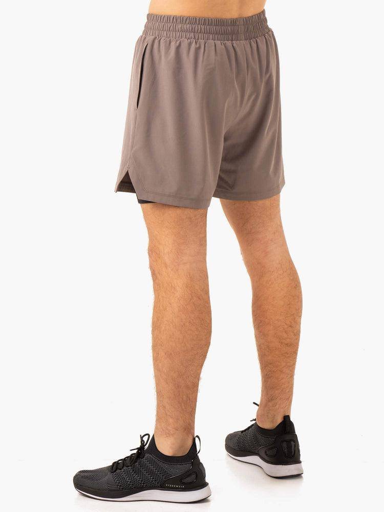 Ryderwear Men Shorts Pursuit 2 In 1 Training Men's Shorts Taupe | CA2755NB