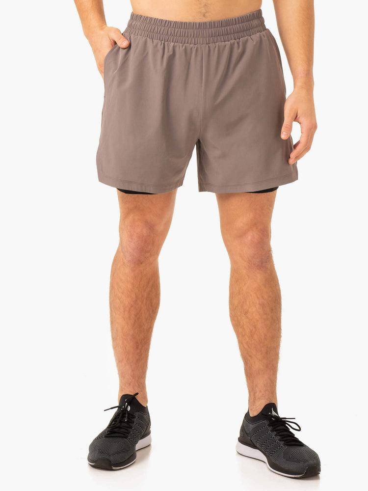 Ryderwear Men Shorts Pursuit 2 In 1 Training Men's Shorts Taupe | CA2755NB