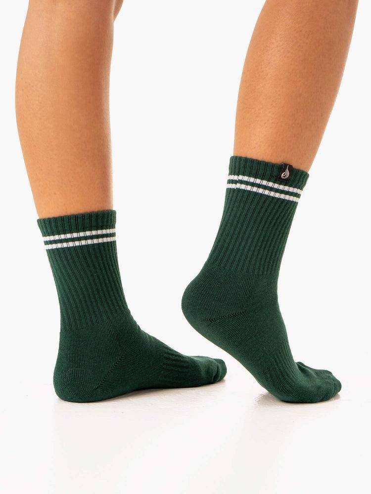 Ryderwear Men Socks Stripe Crew Men's Socks White/Green | CA2590CE