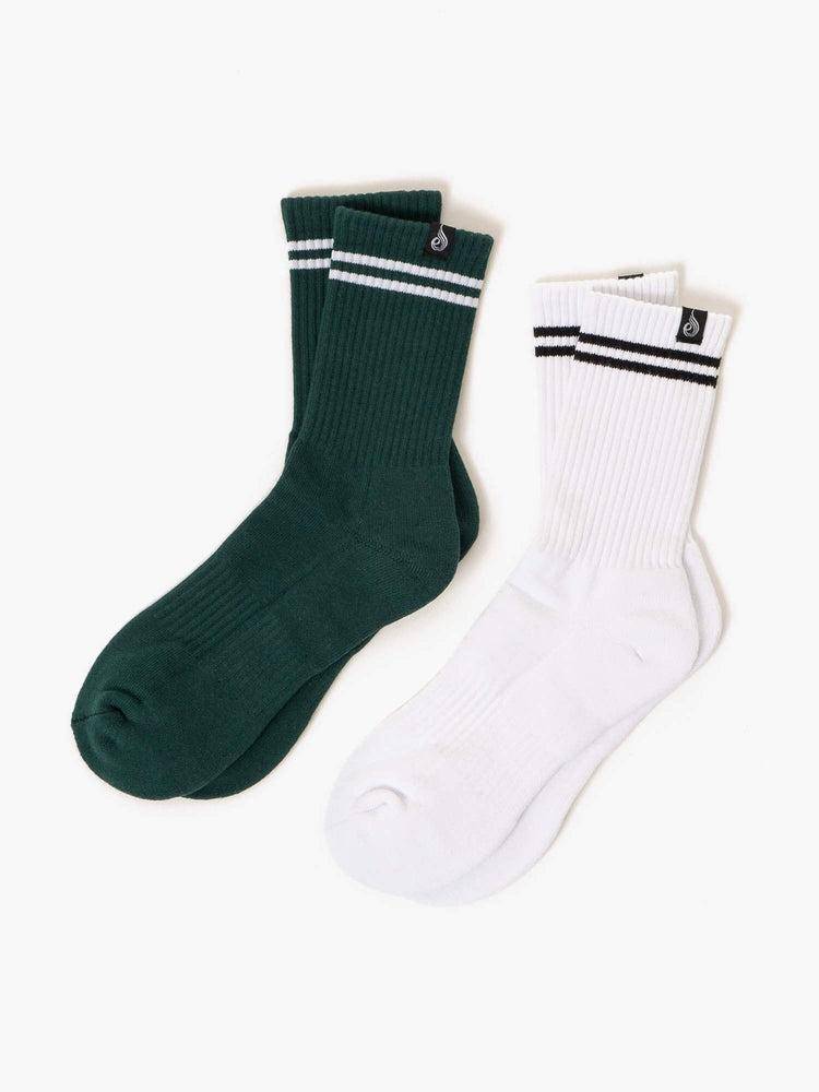 Ryderwear Men Socks Stripe Crew Men\'s Socks White/Green | CA2590CE