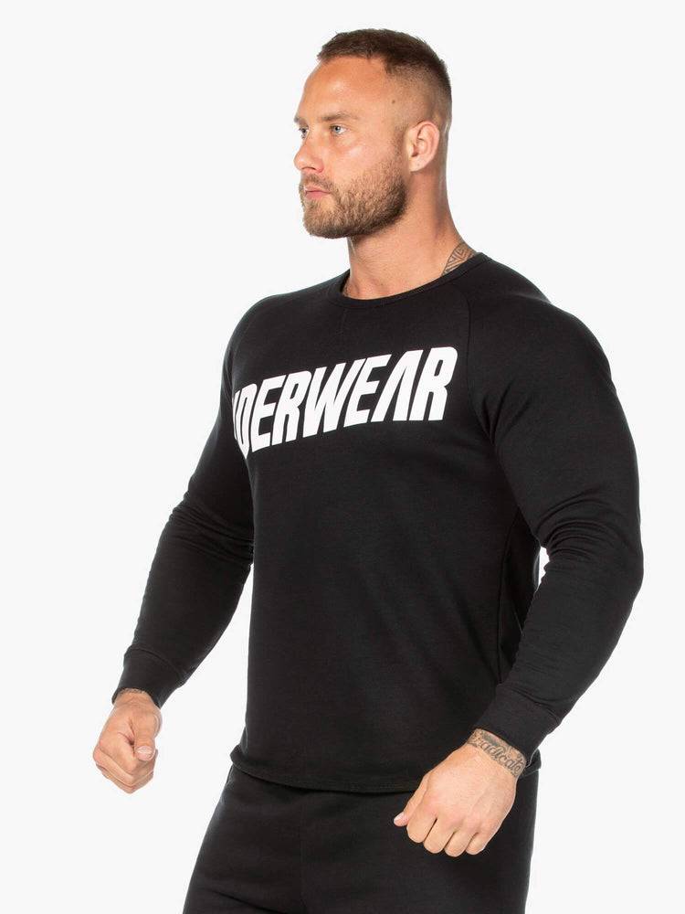 Ryderwear Men Sweaters Block Crew Neck Men's Sweaters Black/White | CA2844IS