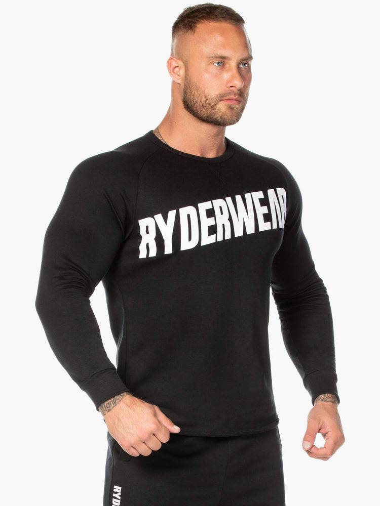 Ryderwear Men Sweaters Block Crew Neck Men's Sweaters Black/White | CA2844IS