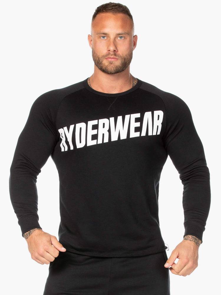 Ryderwear Men Sweaters Block Crew Neck Men\'s Sweaters Black/White | CA2844IS