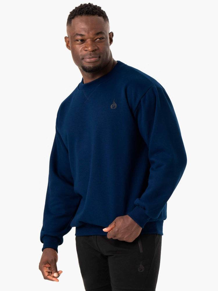 Ryderwear Men Sweaters Reset Fleece Crew Neck Men\'s Sweaters Blue | CA2817IS