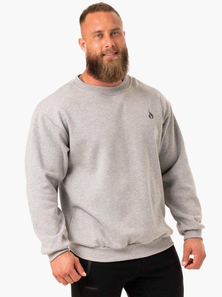 Ryderwear Men Sweaters Reset Fleece Crew Neck Men's Sweaters Grey Marl | CA2820TV