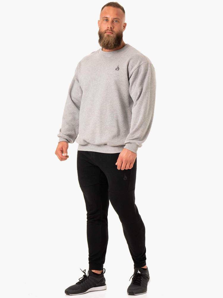 Ryderwear Men Sweaters Reset Fleece Crew Neck Men's Sweaters Grey Marl | CA2820TV