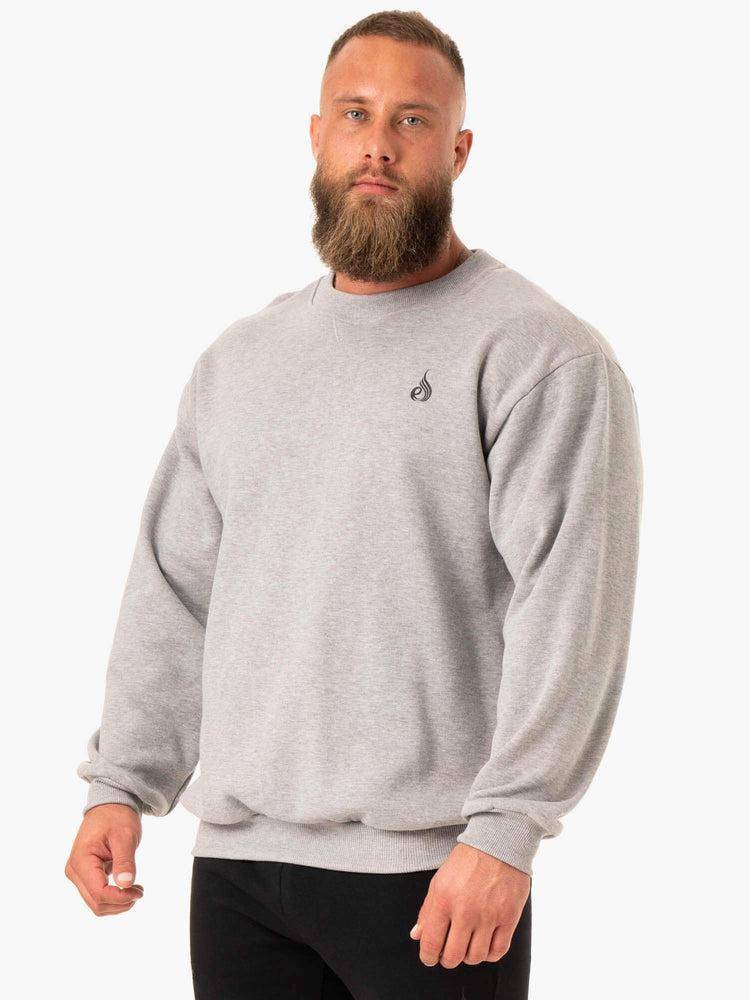 Ryderwear Men Sweaters Reset Fleece Crew Neck Men\'s Sweaters Grey Marl | CA2820TV