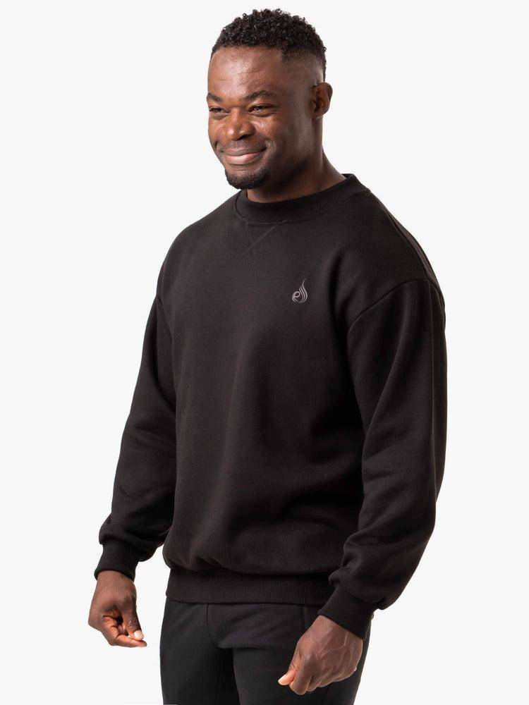 Ryderwear Men Sweaters Reset Fleece Crew Neck Men's Sweaters Black | CA2821RW