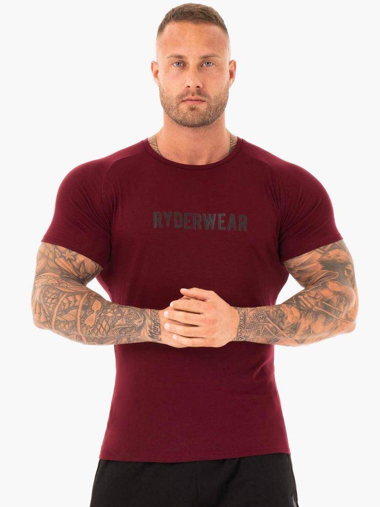 Ryderwear Men T Shirts Active Men\'s T Shirts Burgundy | CA2960UT