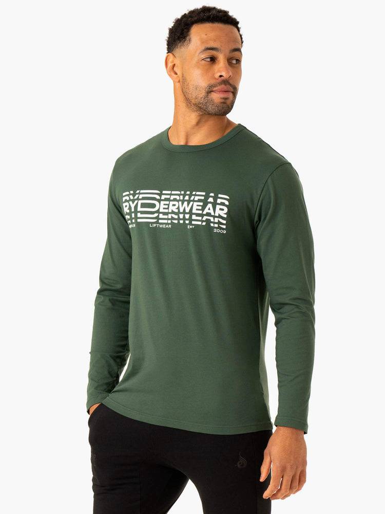 Ryderwear Men T Shirts Graphic Long Sleeve Men's T Shirts Dark Green | CA2916UT