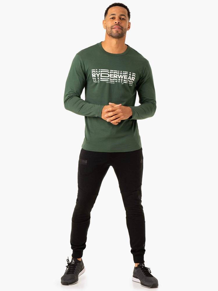 Ryderwear Men T Shirts Graphic Long Sleeve Men's T Shirts Dark Green | CA2916UT