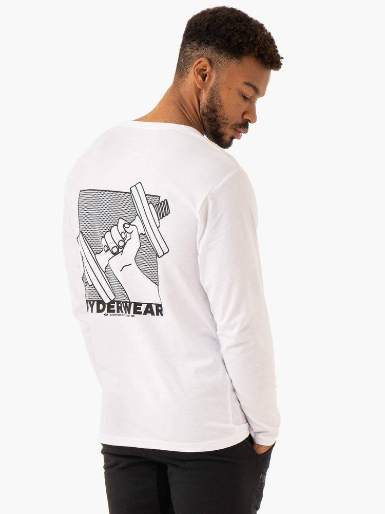 Ryderwear Men T Shirts Lift Long Sleeve Men's T Shirts White | CA2897NB