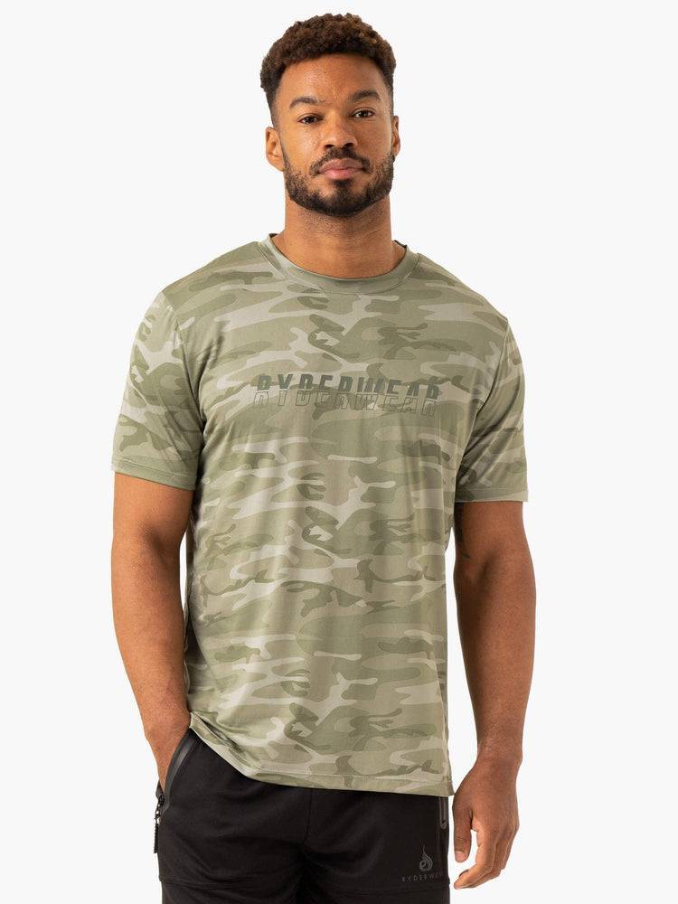 Ryderwear Men T Shirts Overdrive Men\'s T Shirts Sage Green Camo | CA2882FM