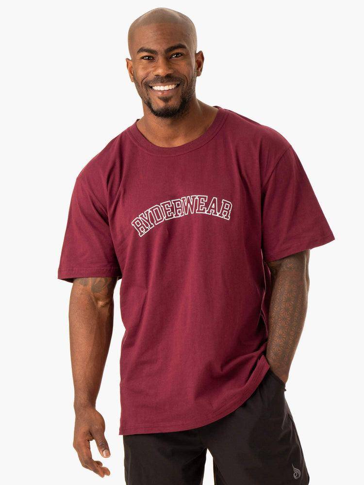 Ryderwear Men T Shirts Oversized Men\'s T Shirts Maroon | CA2874CE