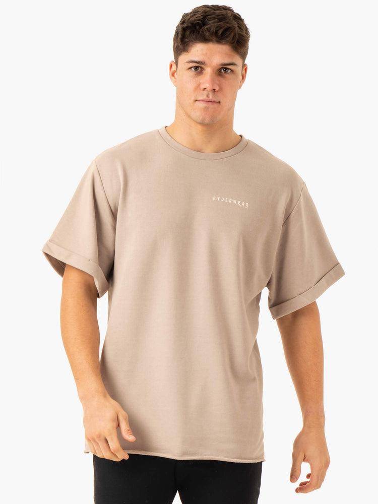 Ryderwear Men T Shirts Pursuit Oversized Fleece Men's T Shirts Sand | CA2868WY