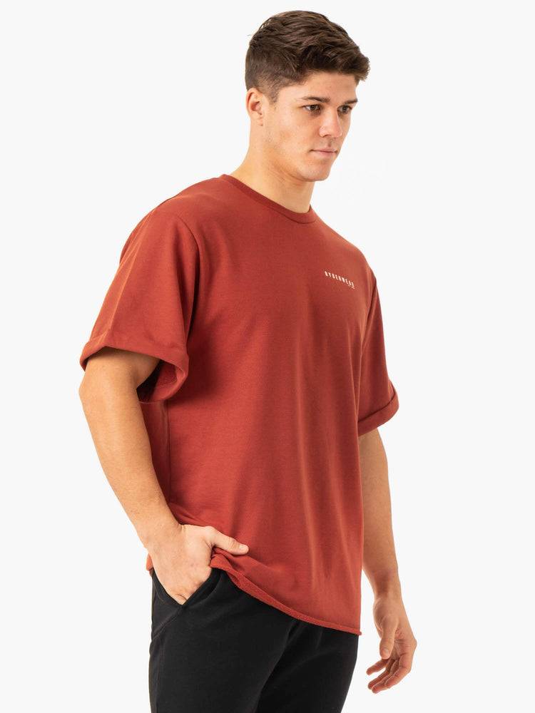 Ryderwear Men T Shirts Pursuit Oversized Fleece Men's T Shirts Red Clay | CA2869QZ