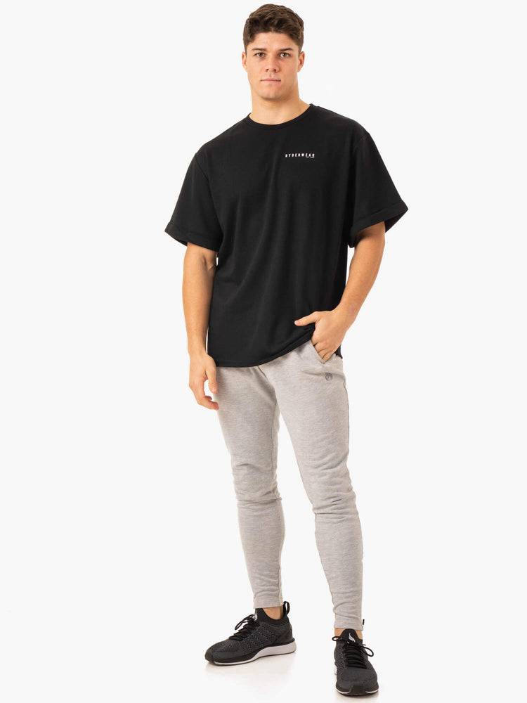 Ryderwear Men T Shirts Pursuit Oversized Fleece Men's T Shirts Black | CA2871NB