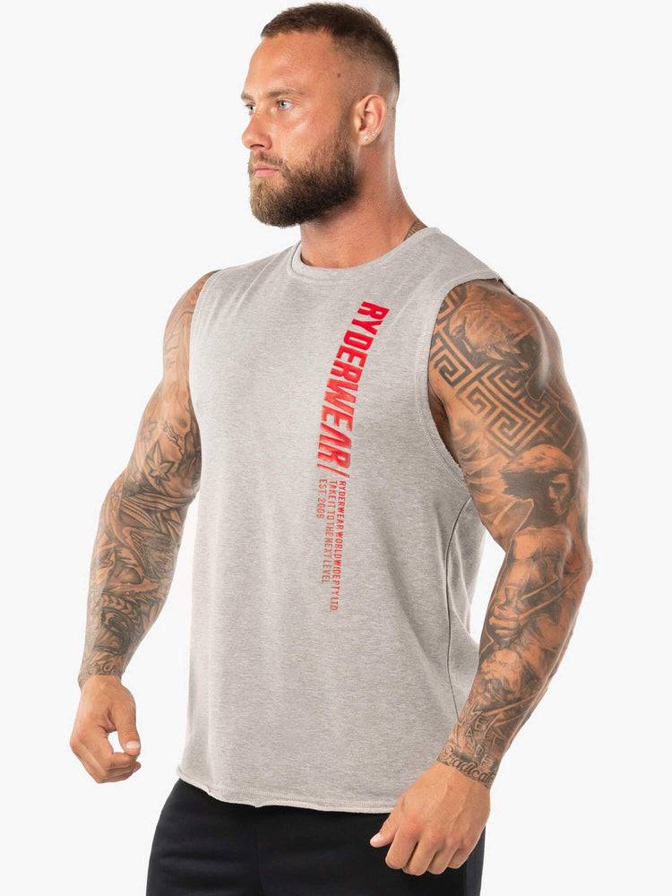 Ryderwear Men Tanks Block Fleece Tank Men's Tanks Grey Marl/Red | CA3082QZ