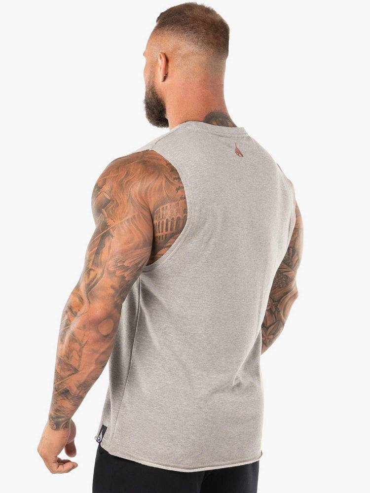 Ryderwear Men Tanks Block Fleece Tank Men's Tanks Grey Marl/Red | CA3082QZ