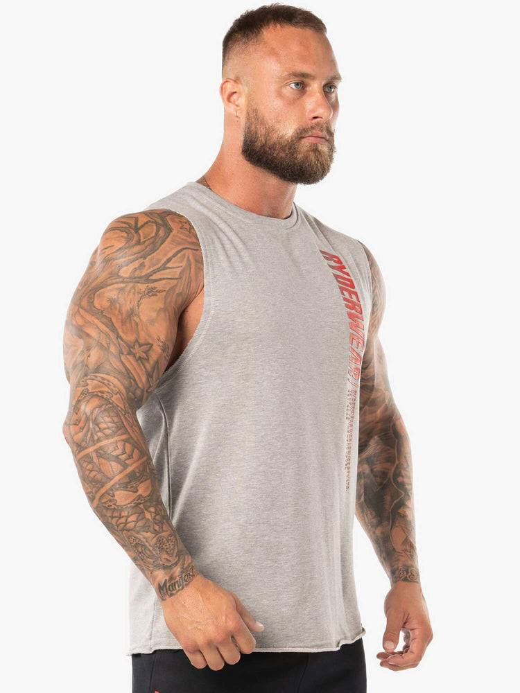 Ryderwear Men Tanks Block Fleece Tank Men's Tanks Grey Marl/Red | CA3082QZ