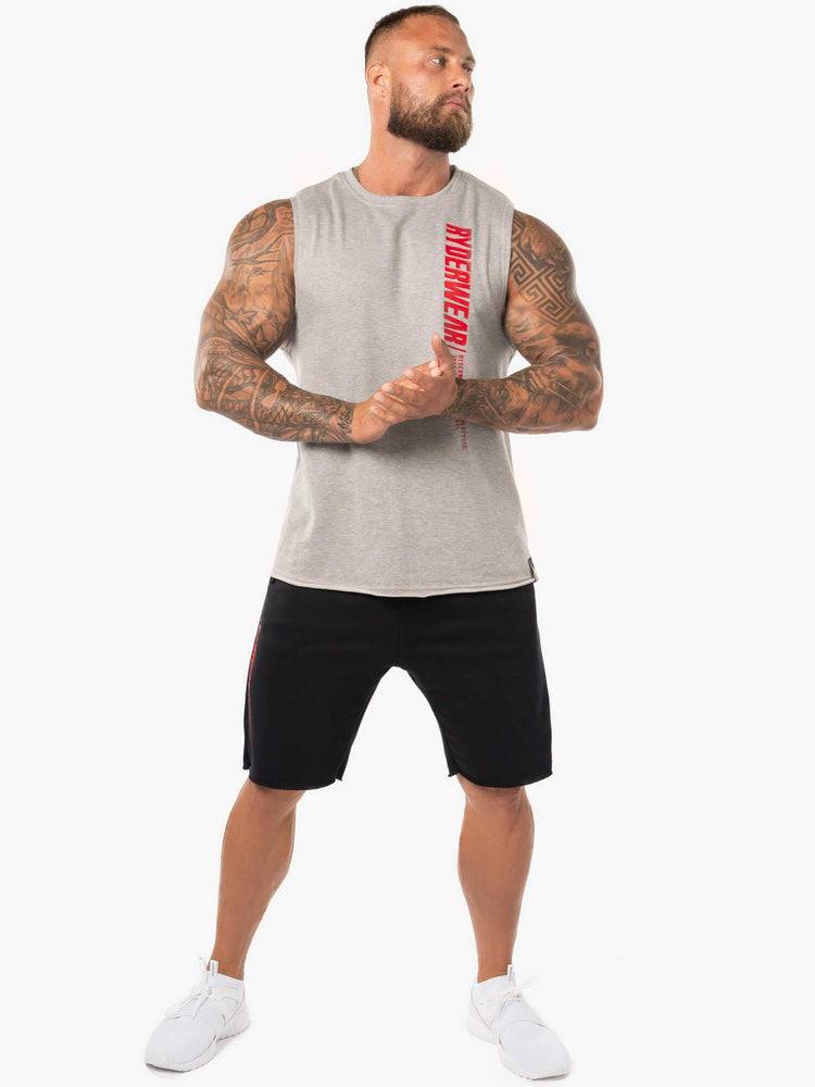 Ryderwear Men Tanks Block Fleece Tank Men's Tanks Grey Marl/Red | CA3082QZ