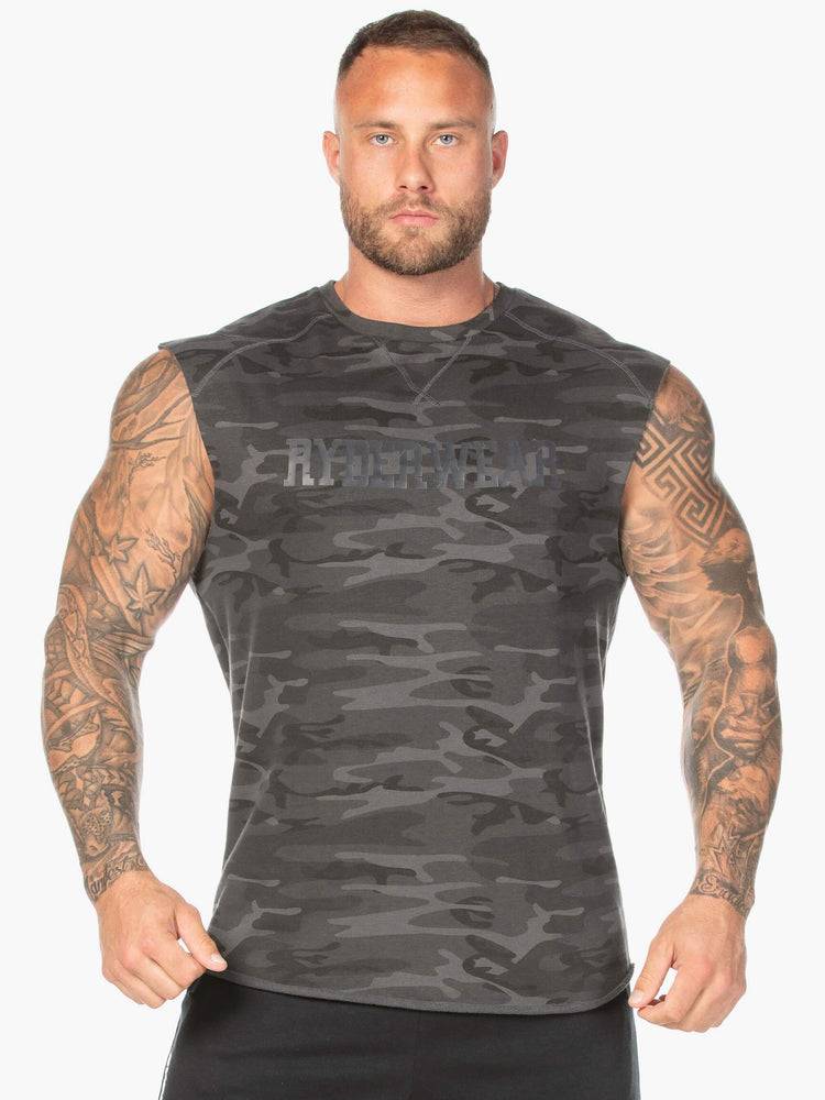 Ryderwear Men Tanks Camo Fleece Tank Men\'s Tanks Black Camo | CA3080EX