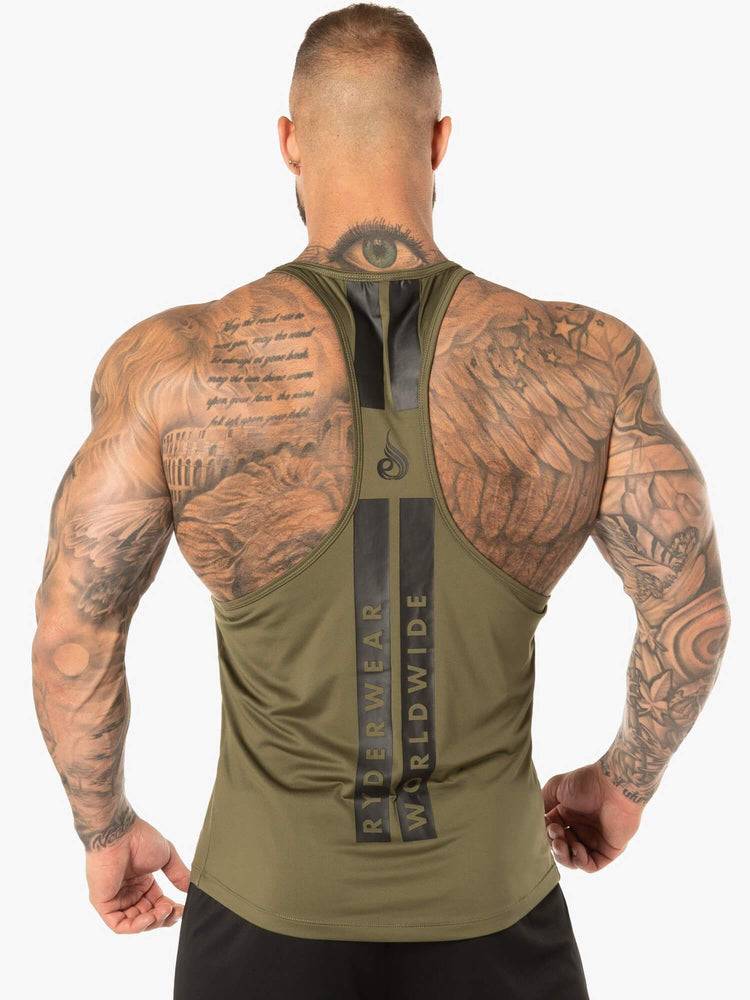 Ryderwear Men Tanks Evo T-Back Stringer Tank Men's Tanks Khaki | CA3054AP