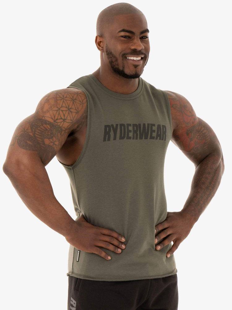 Ryderwear Men Tanks Flex Fleece Tank Men's Tanks Khaki | CA3051FM