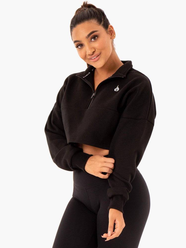 Ryderwear Women Hoodie Base Half Zip Jumper Women's Hoodie Black | CA2467GL