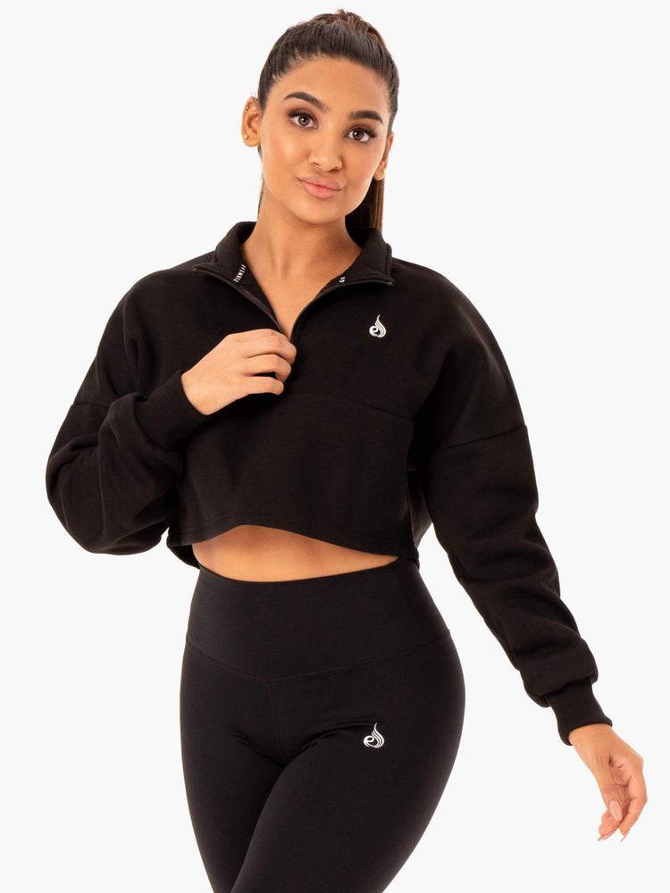 Ryderwear Women Hoodie Base Half Zip Jumper Women\'s Hoodie Black | CA2467GL