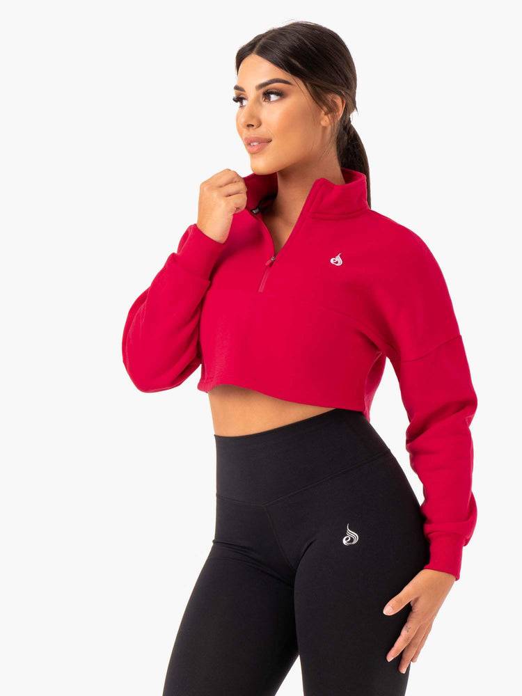 Ryderwear Women Hoodie Base Half Zip Jumper Women's Hoodie Cherry Red | CA2484BC