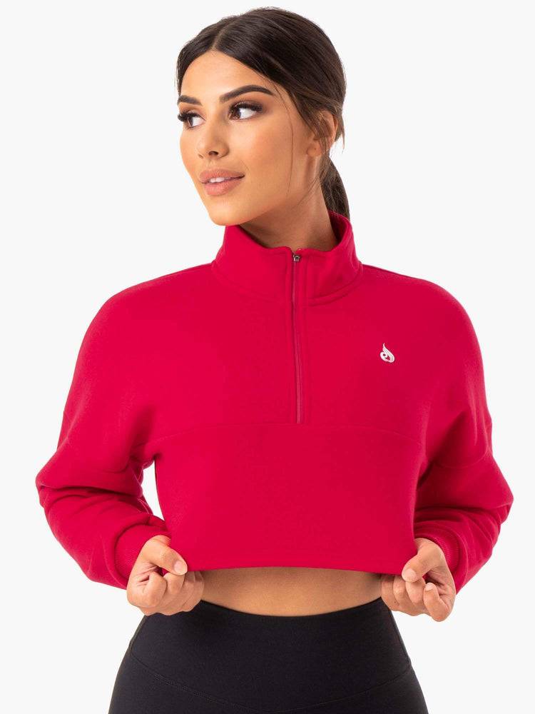 Ryderwear Women Hoodie Base Half Zip Jumper Women's Hoodie Cherry Red | CA2484BC