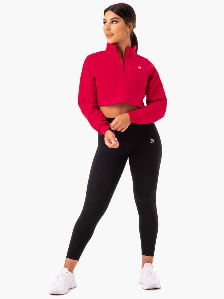 Ryderwear Women Hoodie Base Half Zip Jumper Women's Hoodie Cherry Red | CA2484BC