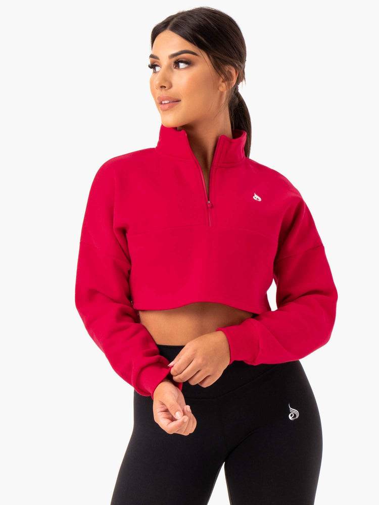 Ryderwear Women Hoodie Base Half Zip Jumper Women\'s Hoodie Cherry Red | CA2484BC